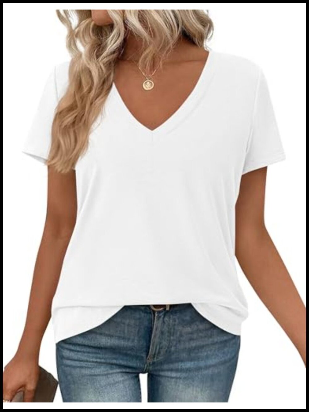 Women's Oversized Short Sleeve V-Neck T-Shirt Relaxed Fit Loose Tee